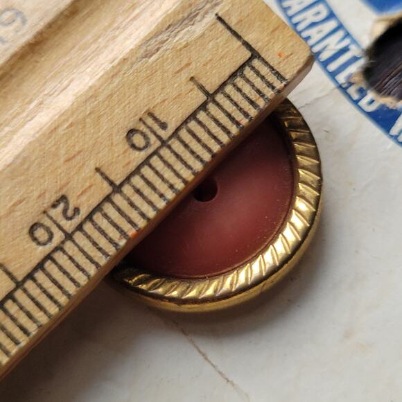 Vintage Elegant Buttons Card of 2 buttons | Red/Rust w/ Gold Rim, 20mm, USA Made - Picture 6 of 6